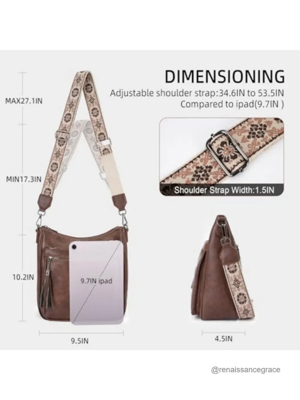 Women's Vegan Leather Hobo Crossbody Bag with Tassel